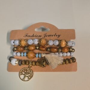 Bohemian Beaded Bracelet Set with Gold Accents